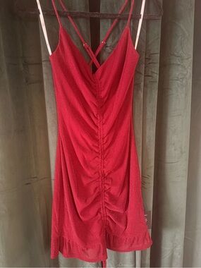 Lulu's Red Ruched Mini Slip Dress